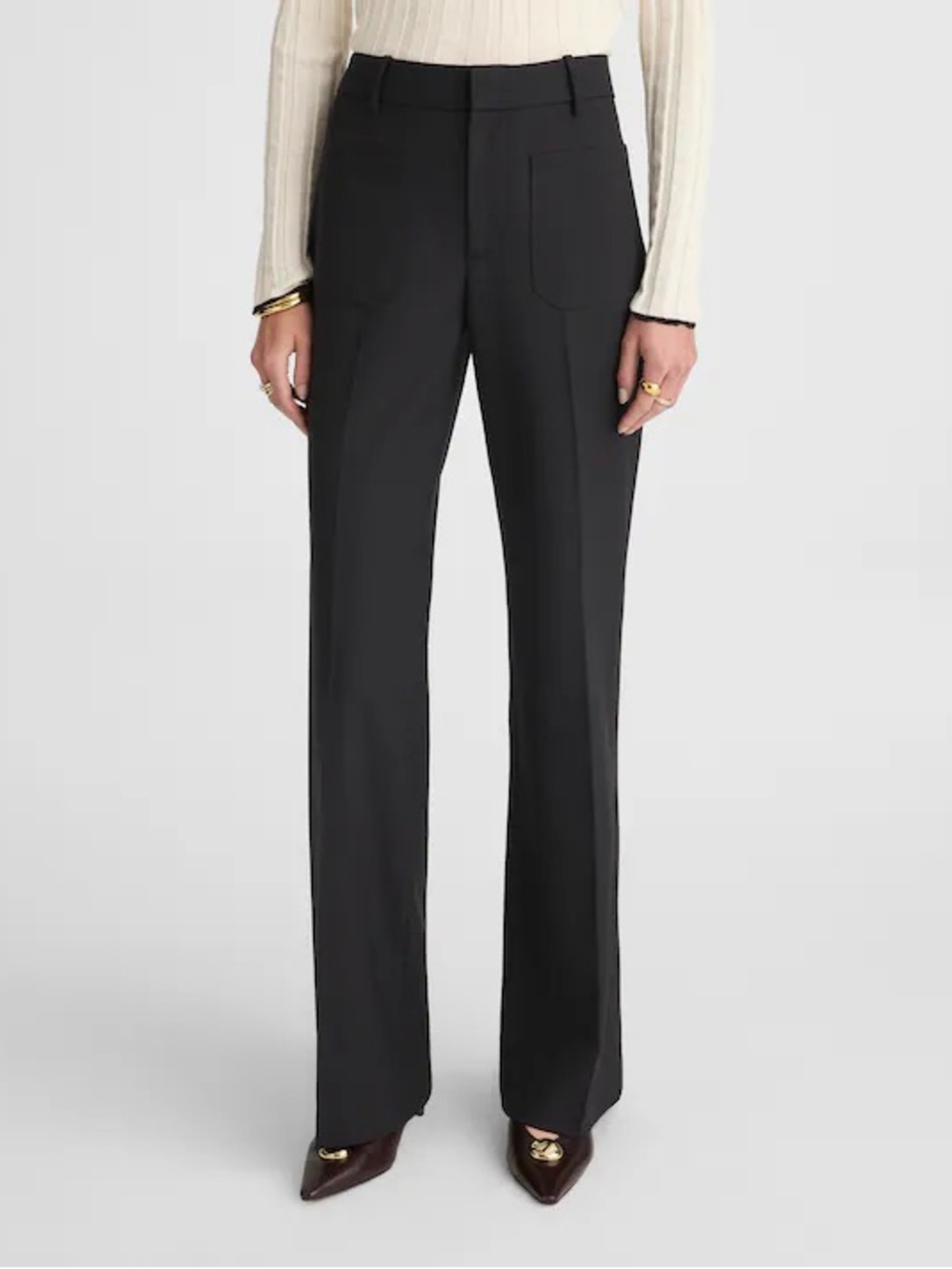 Madewell Black Wide-Leg boot cut Trousers with Front Patch Pockets